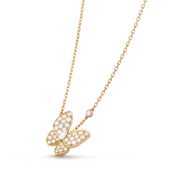 Butterfly Diamond Pendant Necklace Yellow Gold