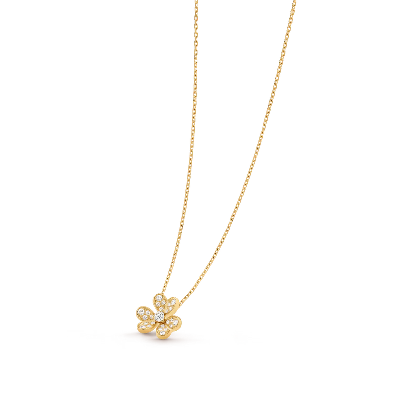 Yellow Gold Floral Pendant Necklace With Diamonds