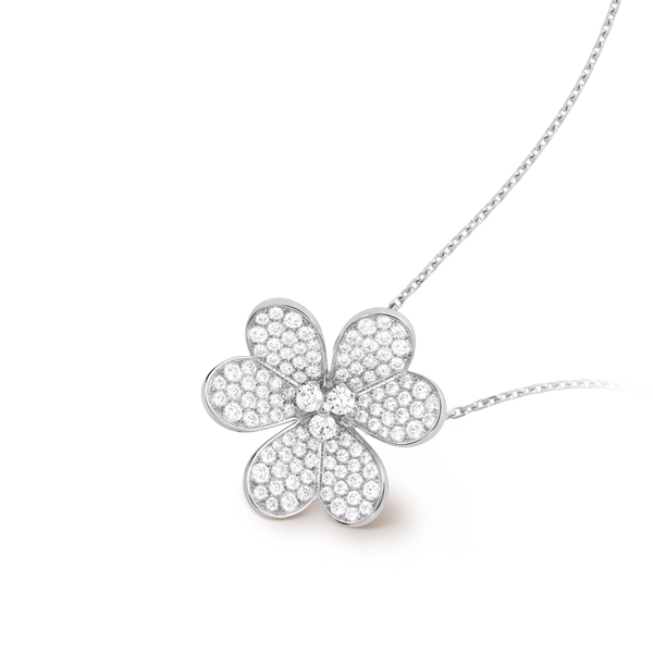 White Gold Floral Pendant Necklace With Diamonds