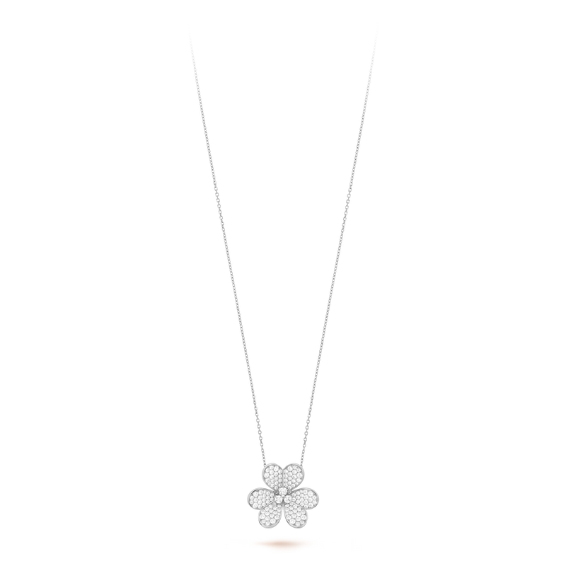 White Gold Floral Pendant Necklace With Diamonds