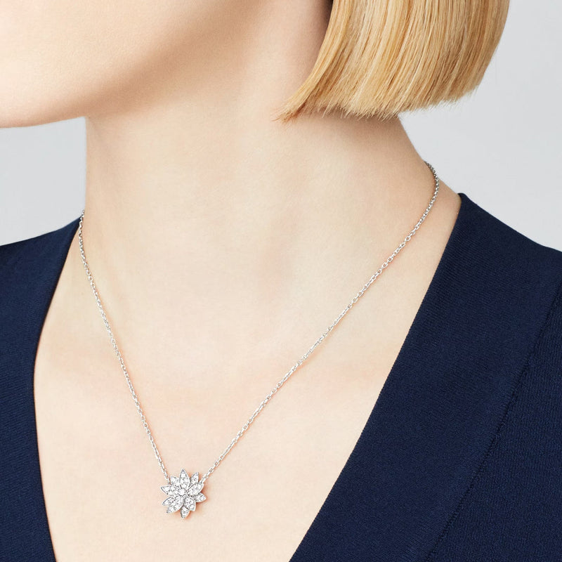Blooming Flower Pendant Necklace White Gold