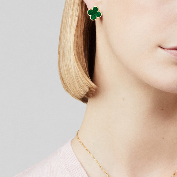 Vintage Alhambra in Yellow Gold and Malachite Earrings