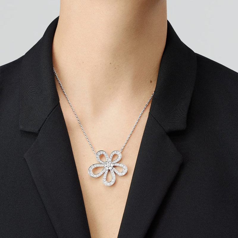 Bloom Flower Necklace White Gold Full Diamonds