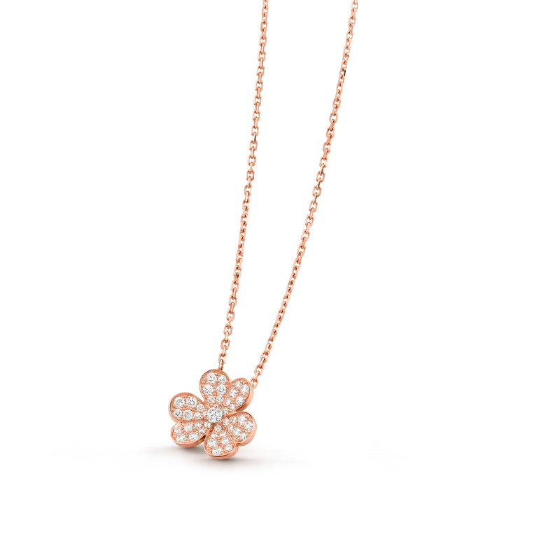 Rose Gold Floral Pendant Necklace With Diamonds