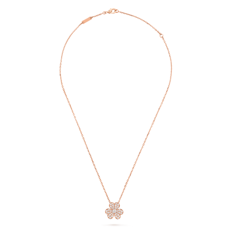 Rose Gold Floral Pendant Necklace With Diamonds
