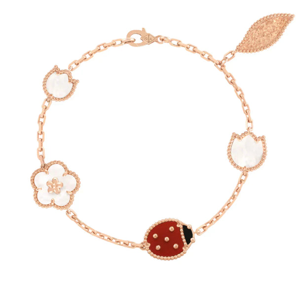 Lucky Spring Bracelet Rose Gold White Mother of Pearl Carnelian Onyx