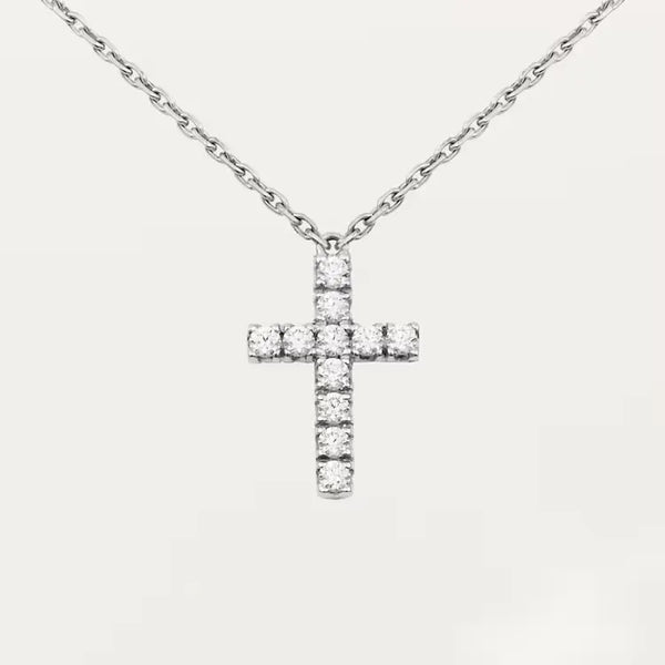Silver Cross Pendant Necklace With Stones