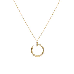 Gold Nail Circle Pendant Necklace with Diamonds