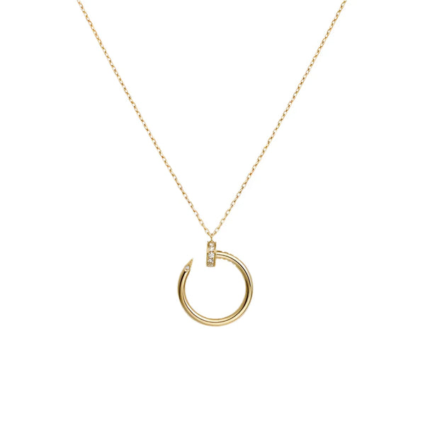 Gold Nail Circle Pendant Necklace with Diamonds