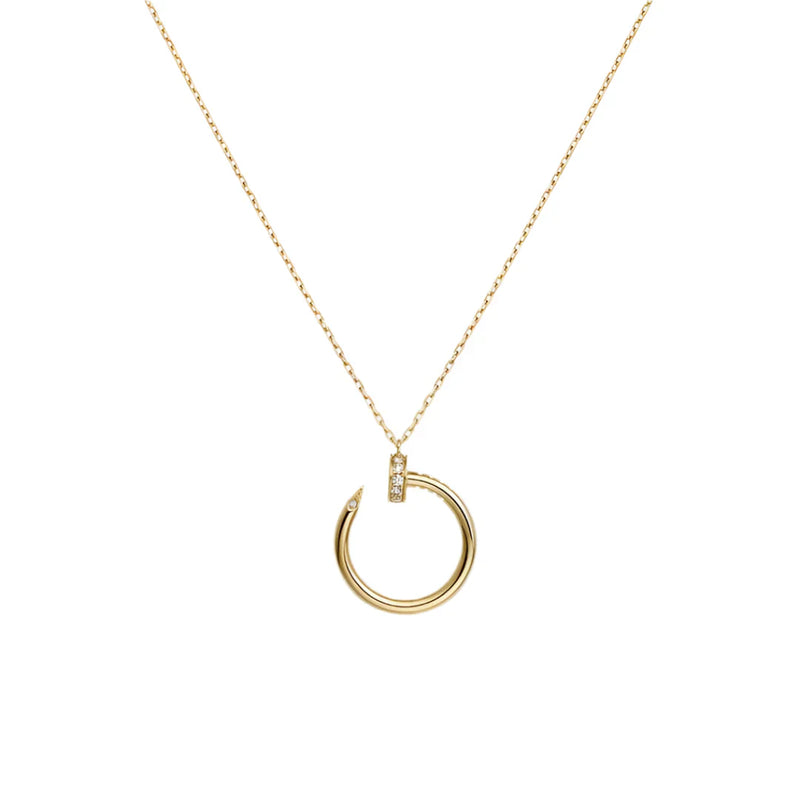 Gold Nail Circle Pendant Necklace with Diamonds