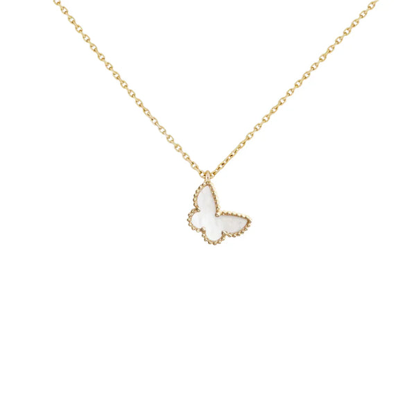 Mother of Pearl Butterfly Necklace Yellow Gold