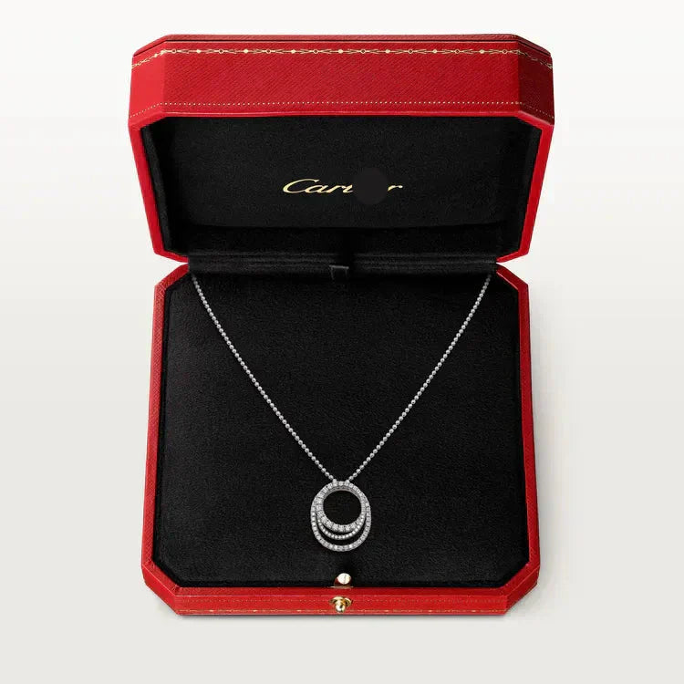 Silver Triple Circle Pendant Necklace With Stones