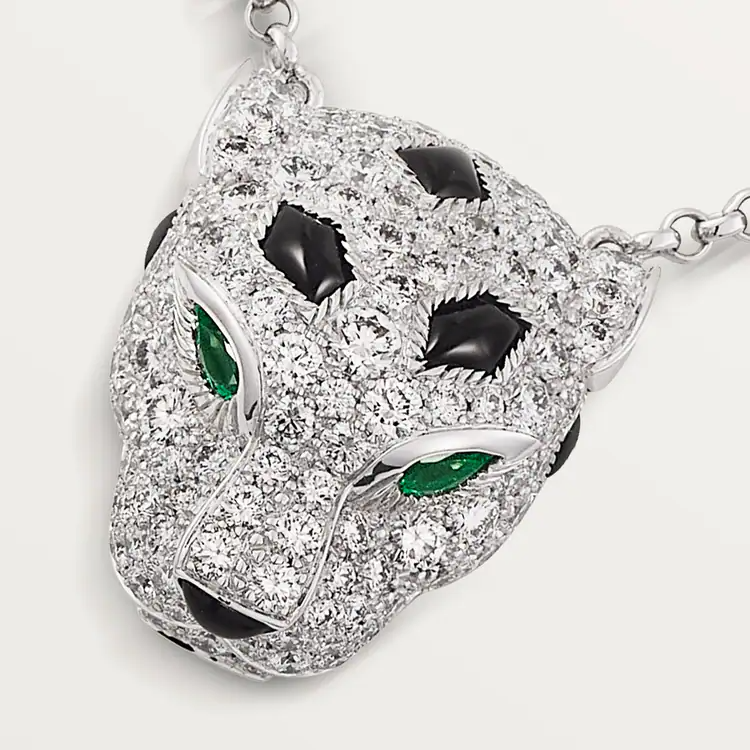 Silver Panther Head Pendant Necklace With Stones