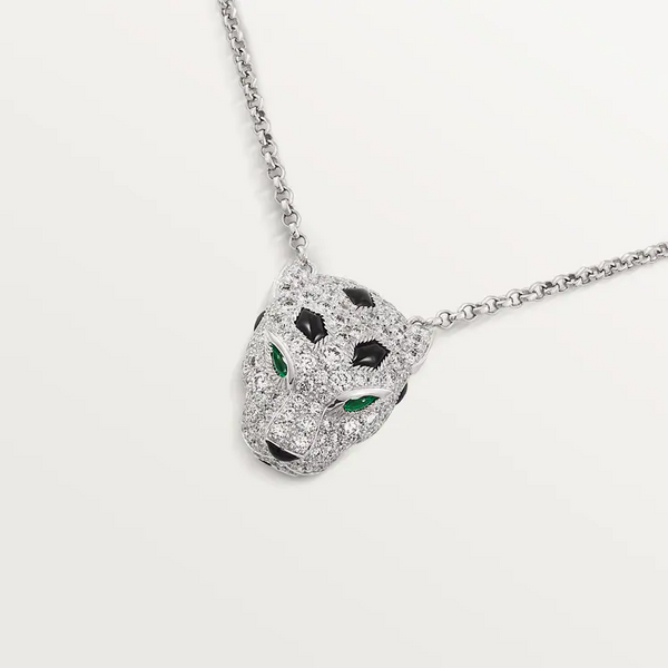 Silver Panther Head Pendant Necklace With Stones
