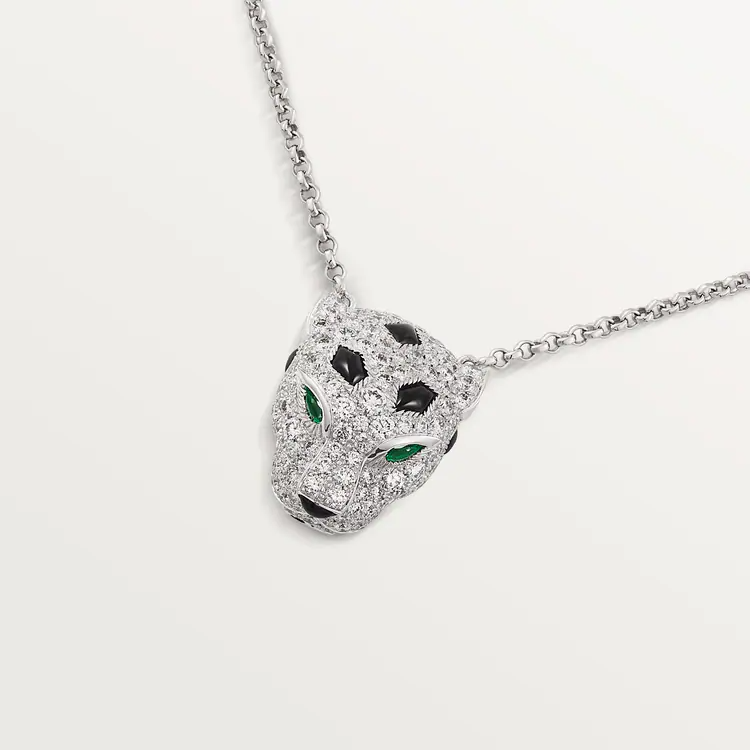 Silver Panther Head Pendant Necklace With Stones