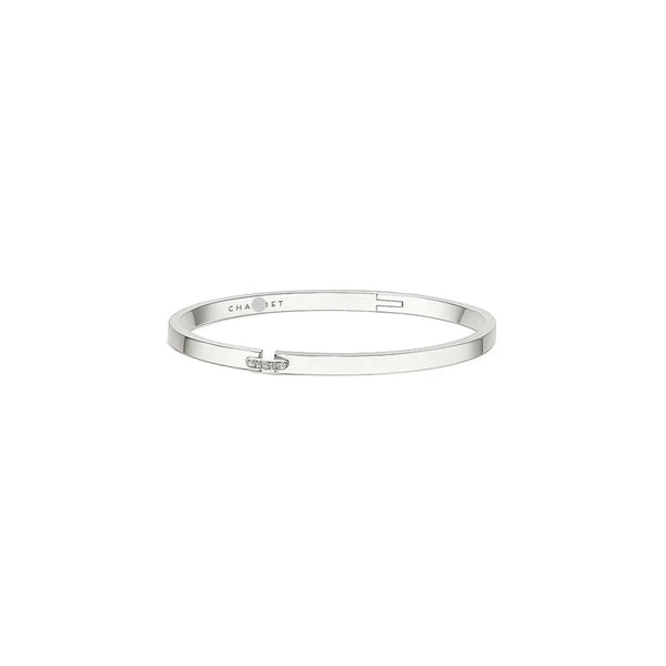 Link Accent Slim Bangle Bracelet White Gold