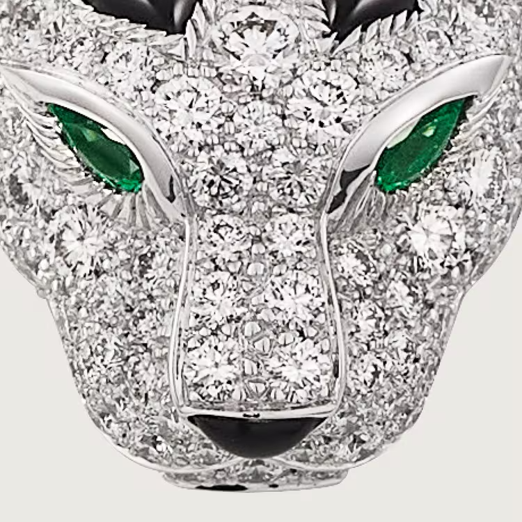 Silver Panther Head Pendant Necklace With Stones