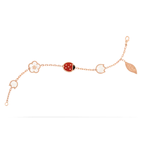 Lucky Spring Bracelet Rose Gold White Mother of Pearl Carnelian Onyx