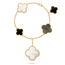 Magic Alhambra Bracelet 5 Motifs Yellow Gold White and Gray Mother of Pearl