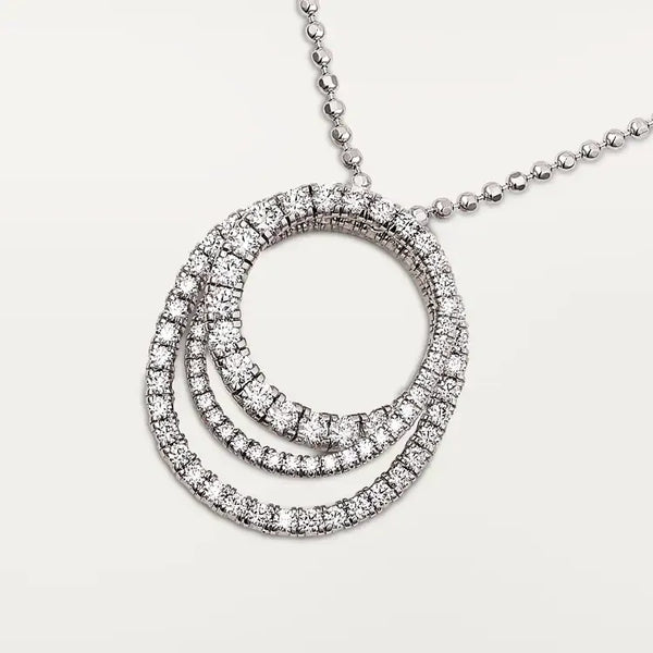 Silver Triple Circle Pendant Necklace With Stones