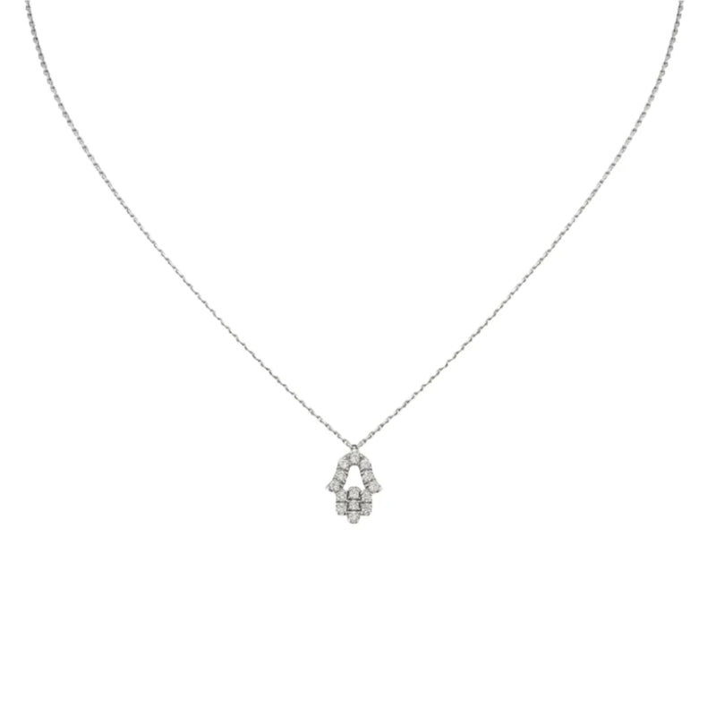 White Gold Hamsa Hand Pendant Necklace With Diamonds