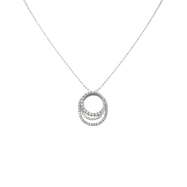 Silver Triple Circle Pendant Necklace With Stones