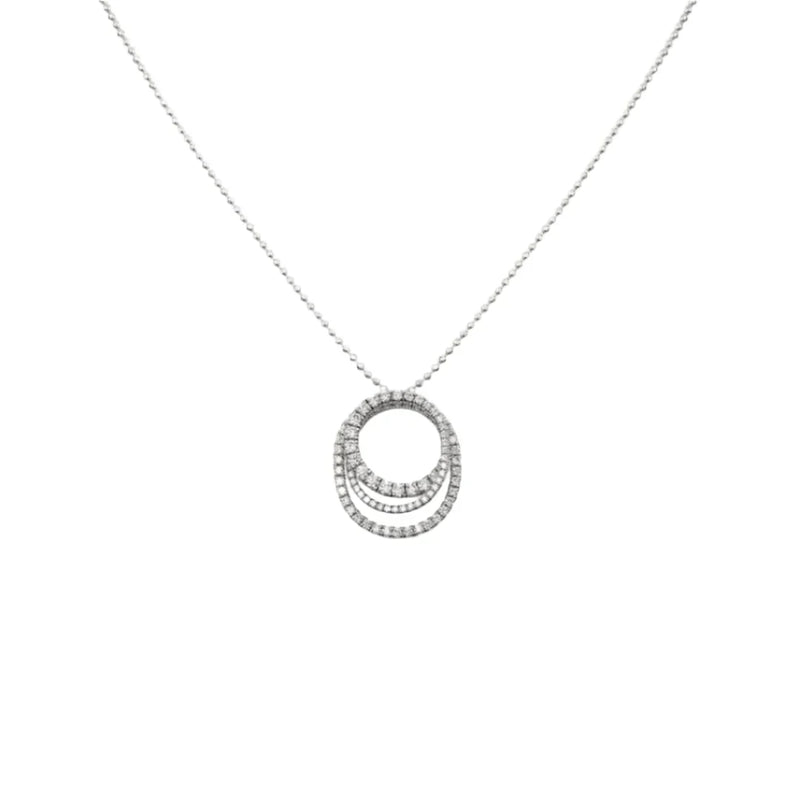 Silver Triple Circle Pendant Necklace With Stones