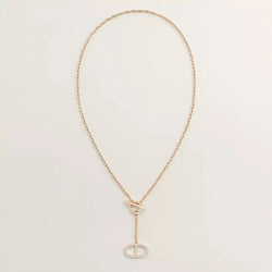 Yellow Gold Lariat Pendant Necklace With Pavé Oval Charm