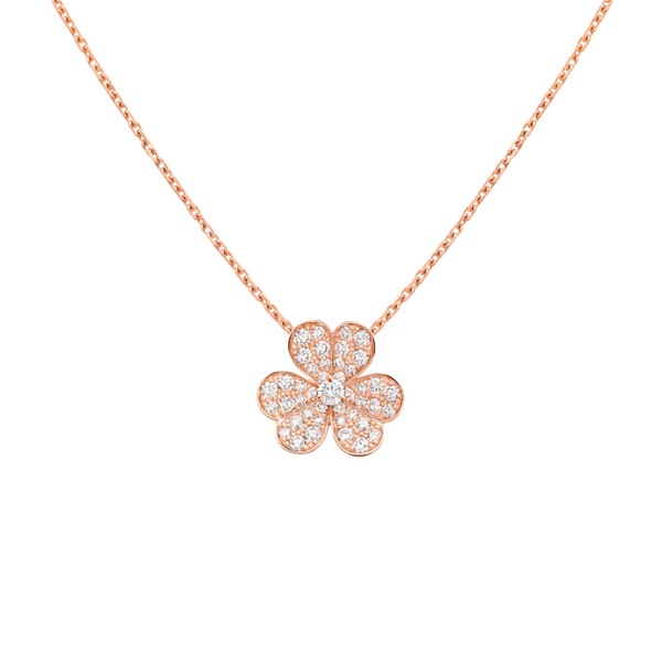 Rose Gold Floral Pendant Necklace With Diamonds