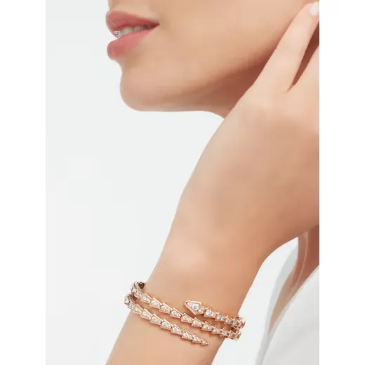 Coil Serpent Bracelet Rose Gold Vermeil Full Diamond Pave