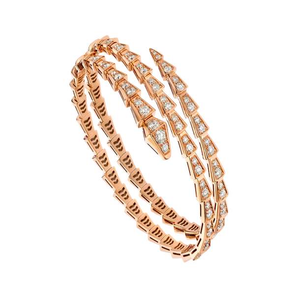 Coil Serpent Bracelet Rose Gold Vermeil Full Diamond Pave