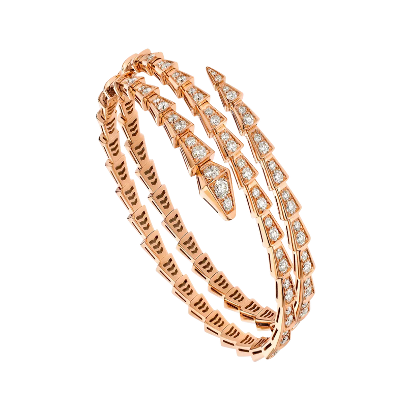 Coil Serpent Bracelet Rose Gold Vermeil Full Diamond Pave
