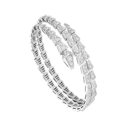 Coil Serpent Bracelet White Gold Vermeil Full Diamond Pave