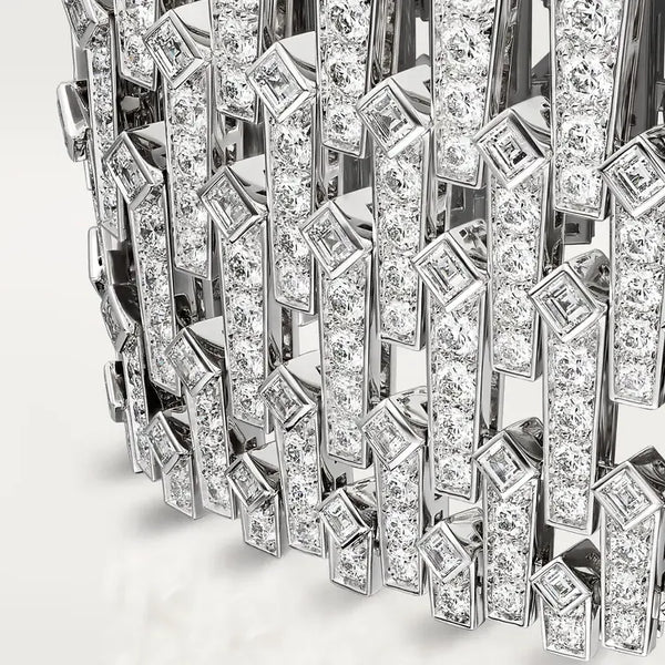 Diamond Cuff Bracelet White Gold Vermeil Multi-Cut Luxury Design