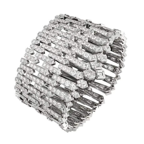 Diamond Cuff Bracelet White Gold Vermeil Multi-Cut Luxury Design