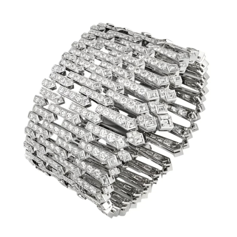 Diamond Cuff Bracelet White Gold Vermeil Multi-Cut Luxury Design