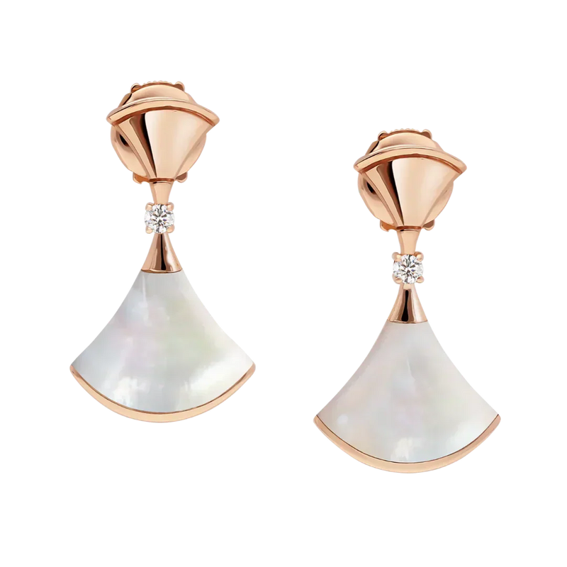 Divas’ Dream Earrings Rose Gold Vermeil With Mother Of Pearl And Moissanite