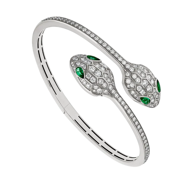 Double Serpent Bangle White Gold