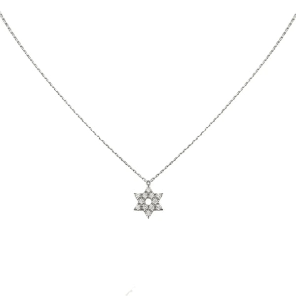 White Gold Star Of David Pendant Necklace With Diamonds