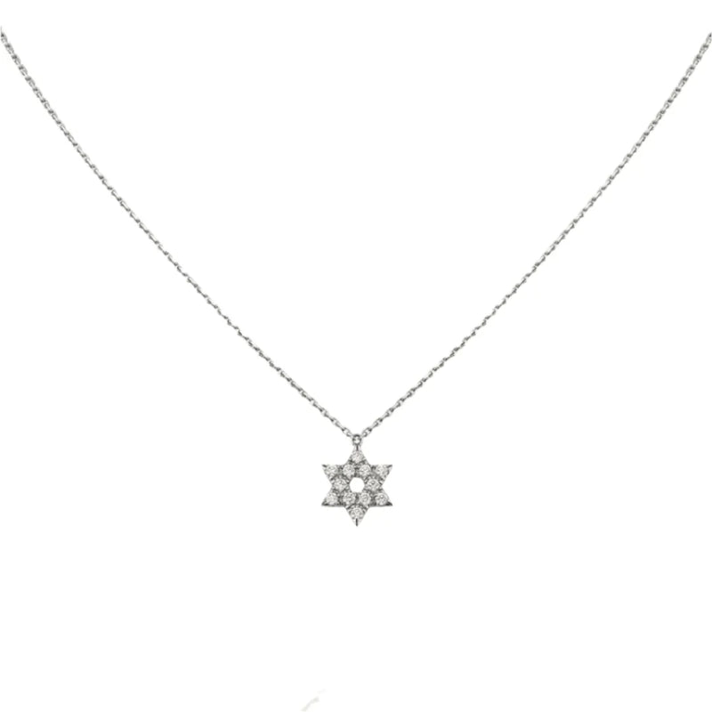 White Gold Star Of David Pendant Necklace With Diamonds