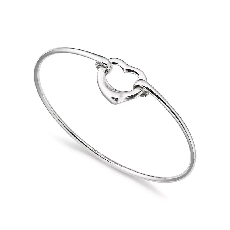 Open Heart Bangle in White Gold