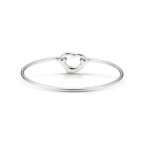 Open Heart Bangle in White Gold