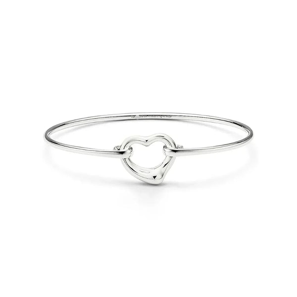 Open Heart Bangle in White Gold