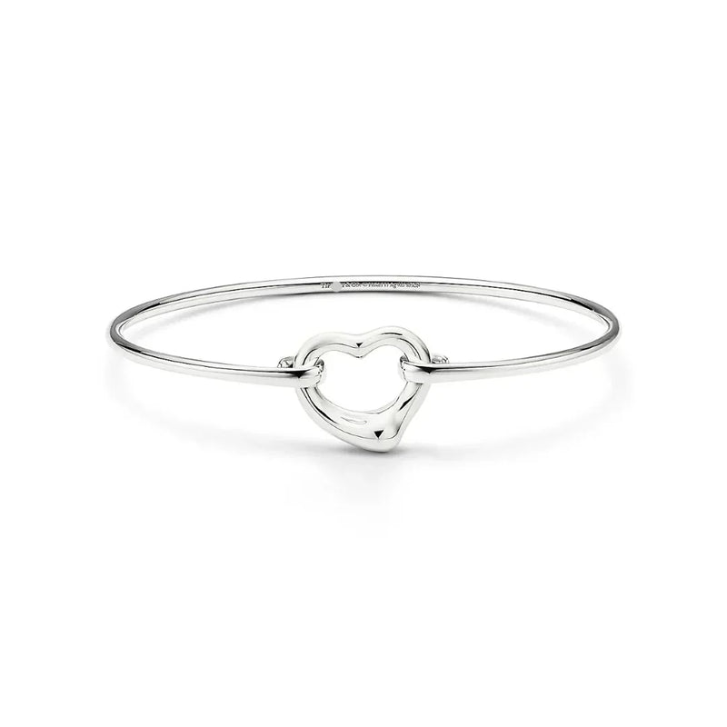 Open Heart Bangle in White Gold