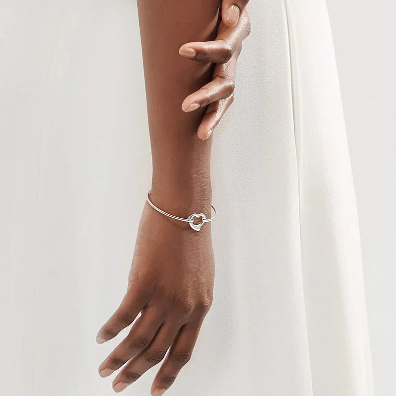 Open Heart Bangle in White Gold