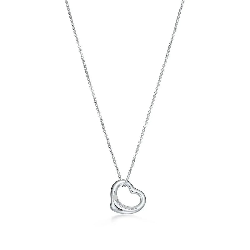 Open Heart Pendant Necklace White Gold