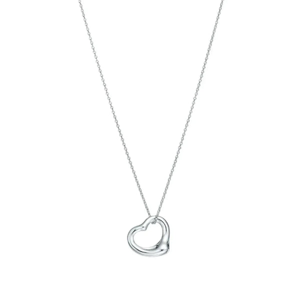 Open Heart Pendant Necklace White Gold