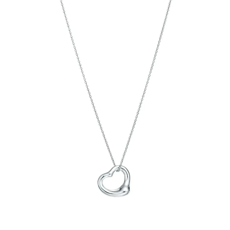 Open Heart Pendant Necklace White Gold