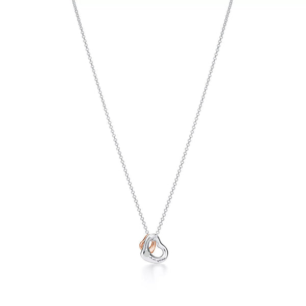 Elsa Peretti Open Heart Pendant White and Yellow Gold