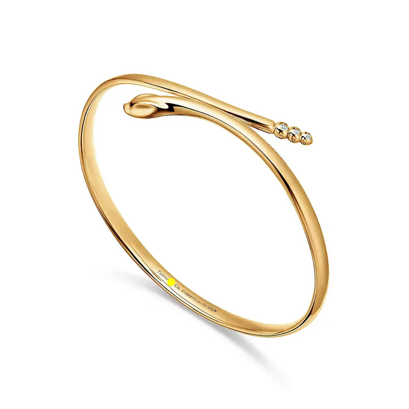 Snake Bangle in Yellow Gold with Diamonds